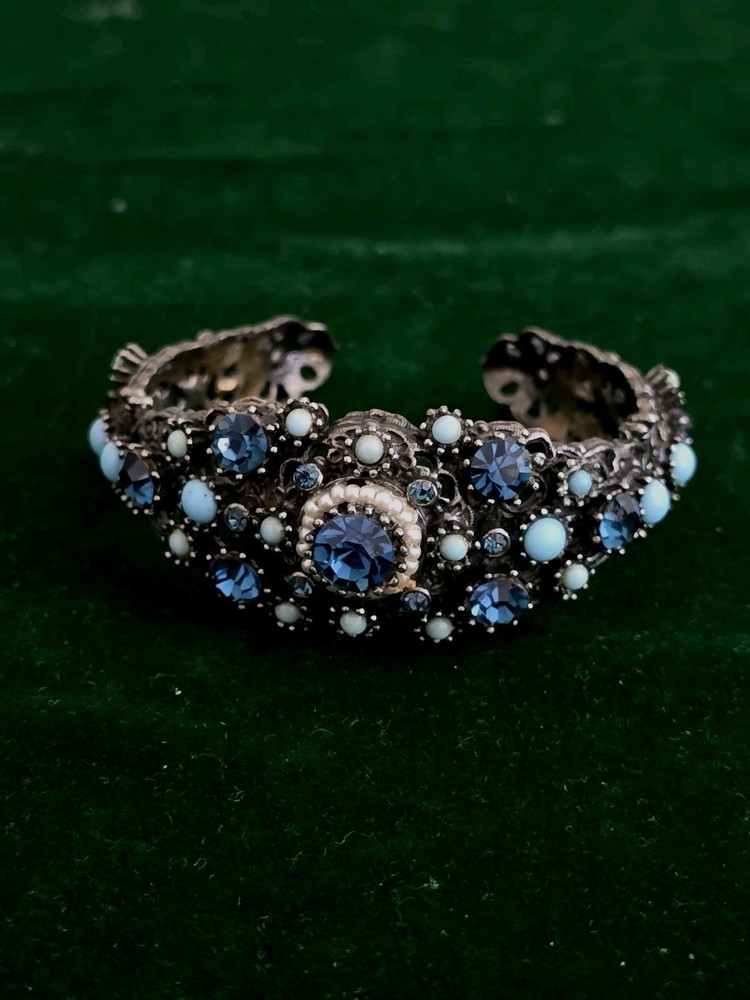 Vintage Hollycraft Bracelet Blue Rhinestones Faux Turquoise