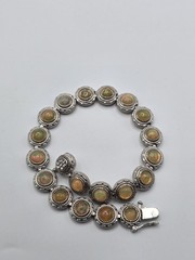 Vintage 925 Sterling Silver Natural Opal Beaded Bezel Link Bracelet 7″