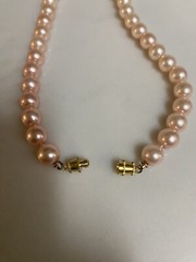 Vintage Pink Pearl 0.6mm Strung Necklace W/ Gold Barrel Clasp 16”