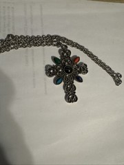 Vintage Avon Multicolor Silvertone Cross Pendant W/24″ Chain