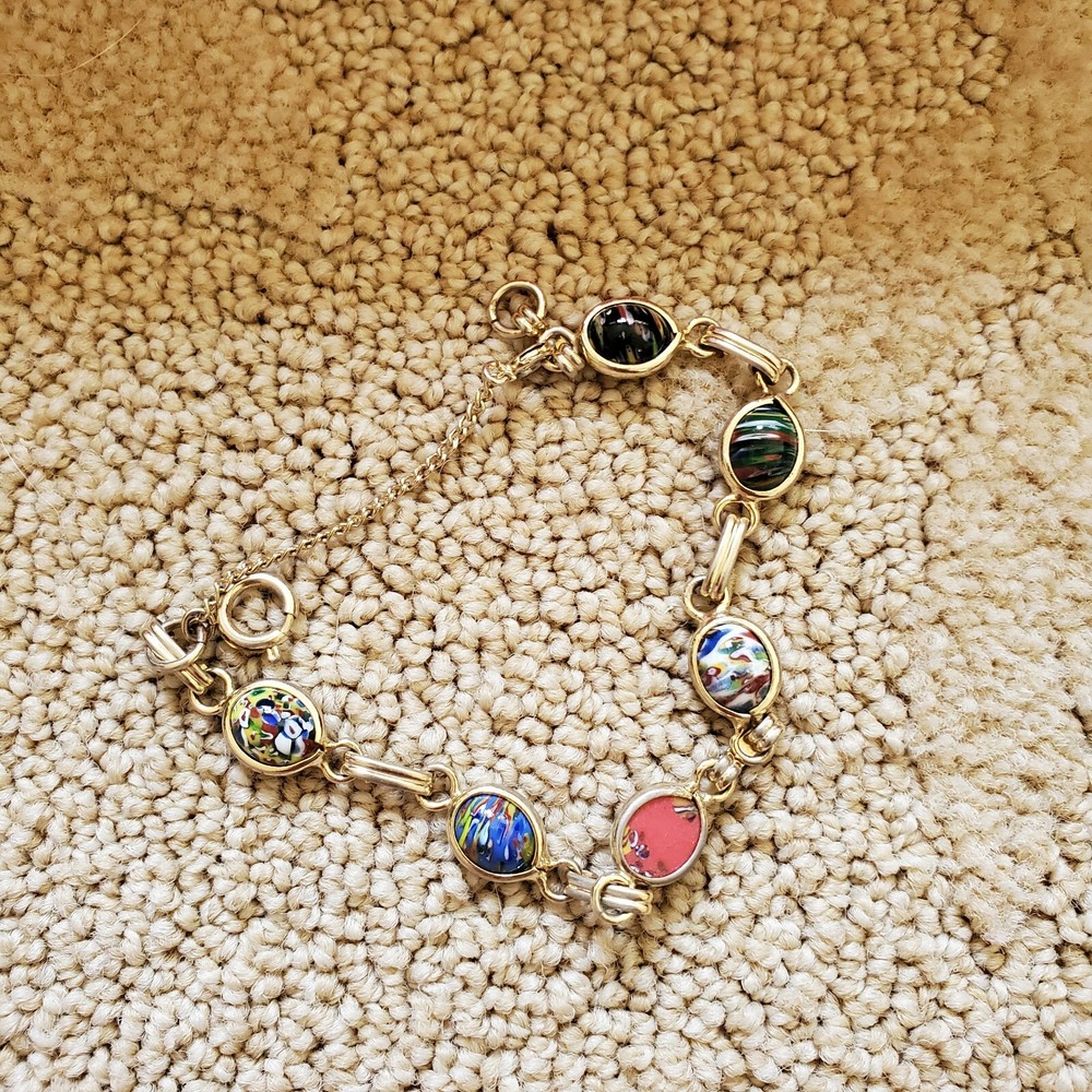 VTG Multicolor Glass Cabochon Bracelet 1950’s 1960’s 1970’s