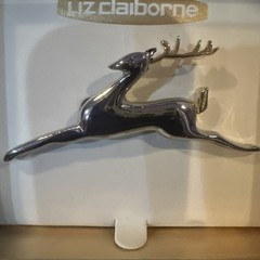New Vintage Liz Claiborne Leaping Reindeer Brooch Pin Two Tone New In Box