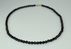 VINTAGE FACETED BLACK 5.7 MM GLASS BEAD NECKLACE 18.5 INCHES LONG