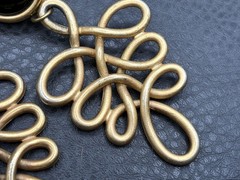 Vintage Huge 80s Runway Dangle Gold Tone Black Filigree Loop Drop Clip Earrings