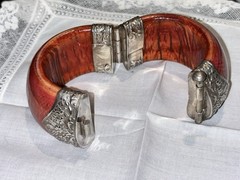 VTG South Asian Dowry Hinged Bone Bangle Silver Repousse Metal Pin Clasp