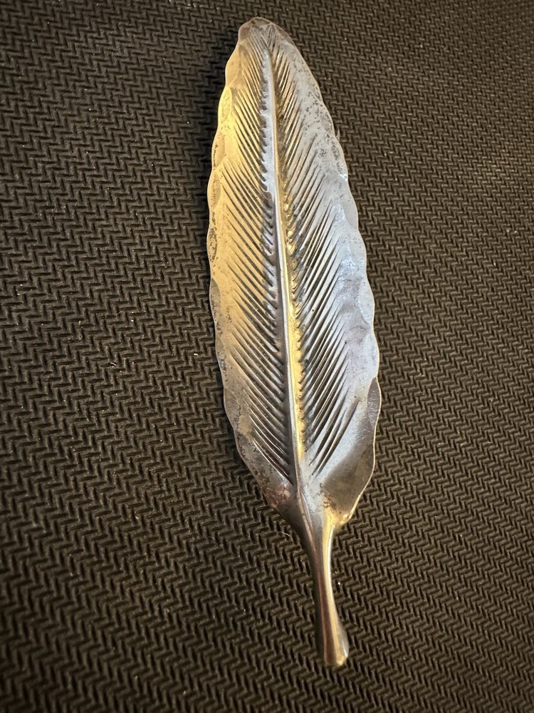 Vtg Stuart Nye Sterling Silver 925 Single Feather Brooch, 3.5in