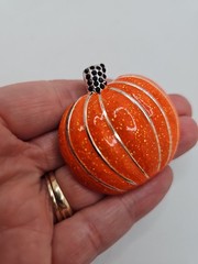 Enameled Rhinestone Pumpkin Brooch Pendant Fall Halloween Brooch