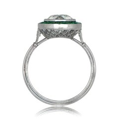 3CT Old European Cut Lab Created Diamond Vintage Emerald Halo Ring 14K Gold Over