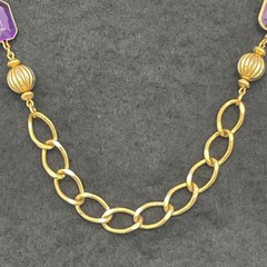 Vintage Unbranded Gold Tone Necklace With Emerald Cut Faux Amethyst Stones