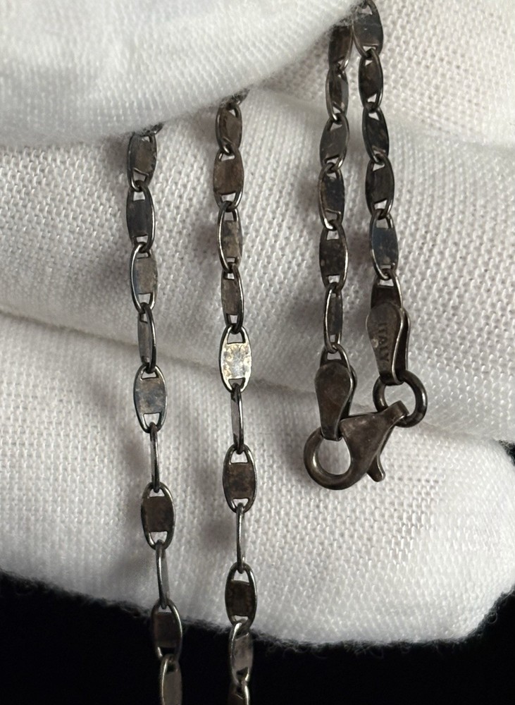 Vintage 925 Sterling Silver Mariner Chain 11” Bracelet Deep Oxidized 2.5mm ITALY