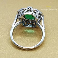 Asscher Cut 4CT Real Emerald Art Deco Vintage Halo Cocktail Ring 14K Gold Finish