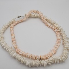 Vintage White Pink Shell Heishe Chip Choker Necklace Lot 2 Puka Clamshell Boho