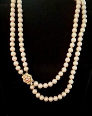VTG Faux Pearl DoubleStrand Necklace With 18″ Lgth & Ornate Box Clasp 7mm Pearls