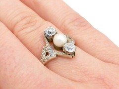 Antique 1.15 Ct Diamond Pearl 18k Yellow Gold Cocktail Ring