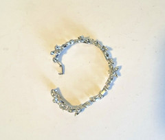 Vintage Trifari Clear Rhinestone & Silver Toned Metal Bracelet, floral leaf, 7″