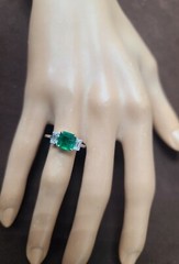 14K White Gold Natural Emerald Ring 1.73ct Radiant Cut w/ 0.80ct Diamond Accents