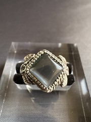 Vintage Silver Dark Grey Cat’s Eye Ring Handcrafted Ring Size 8 US