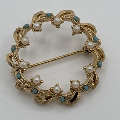 VTG Rhinestone Brooch Lot of 6 Silver Gold Tone Faux Pearl Bear Bowling Ring Etc