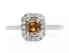 AIG 1.00 Ct Fancy Yellowish Diamond 18k White Gold Halo Ring – RM710