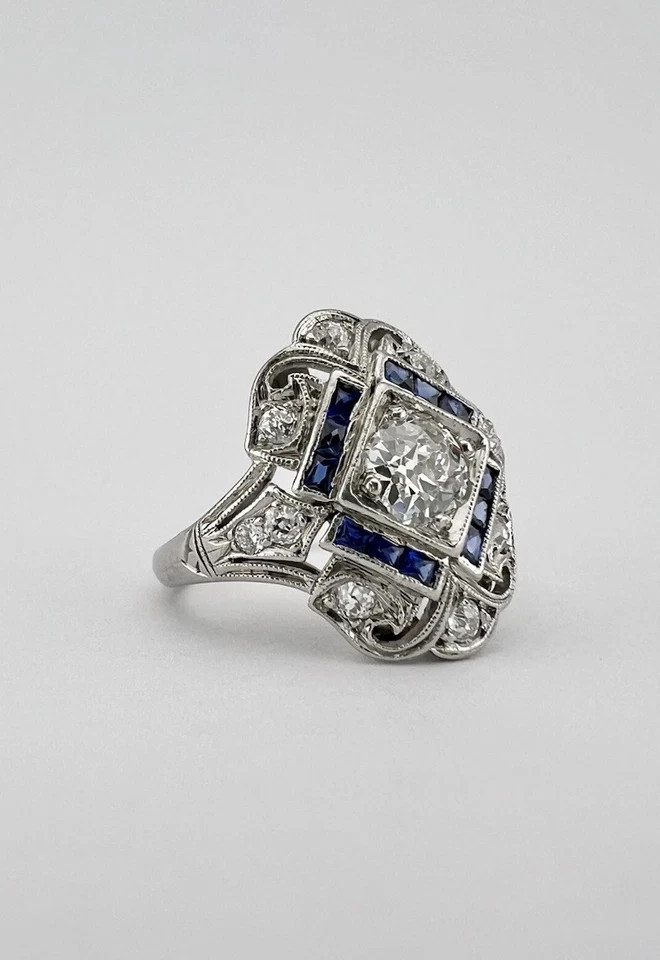 Vintage Edwardian Style Lab Created Diamond Art Deco Engagement 14K Gold FN Ring