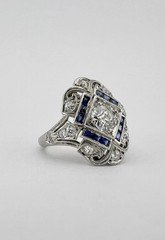 Vintage Edwardian Style Lab Created Diamond Art Deco Engagement 14K Gold FN Ring