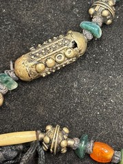 Vintage Ethnic Statement Necklace – Tribal Boho Silver Tone Beads & Stone Accent