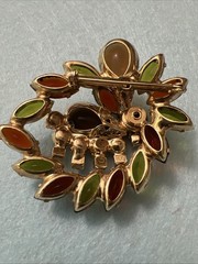 Juliana Rhinestone & Glass Cabochon Autumn Tones Brooch – Almost 2.5” Long