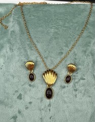 Egyptian style Carved scarab & Gold Tone Shell Interchangeable Necklace Set 12pc