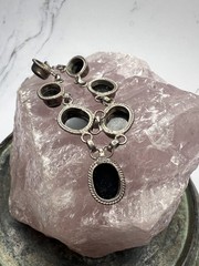 VTG 925 Sterling Silver Rope Trim Accent Oval Black Onyx Statement Necklace