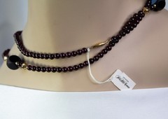 Vintage Single Strand Garnet Necklace With Black Agate Gemstones 36 in