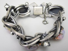 LOVELY VINTAGE SILVERTONE FAUX FIRE OPAL NECKLACE BRACELET EARRINGS SET -GERMANY
