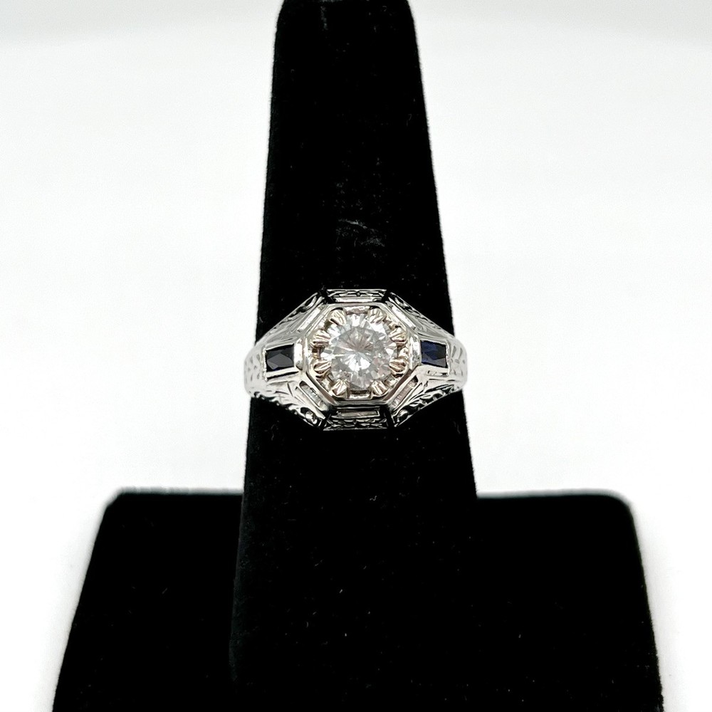 18k White Gold BELAIS Antique 0.83ct Diamond Vtg Art Deco Ring Sz 7.25 (I-56431)
