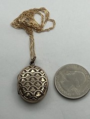 Antique Double Sided Rose Rolled Gold Fleur de Lys Flower Locket Necklace AS IS