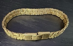 Gold Tone Flat Nugget Style Vintage 18″ Necklace &Bracelet Made In Korea 1980’s