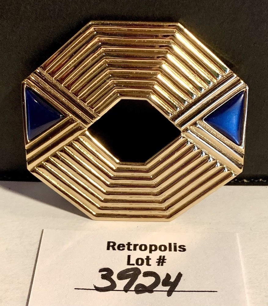 Gallery Originals Blue Gold Tone Geometric Brooch Avon