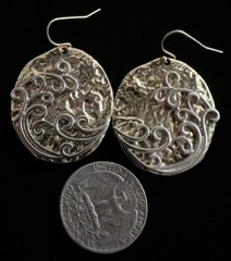 Vintage Two tone Hammered Disc W/Attached Scrolling French Wire Earrings