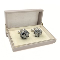Swank Signed MCM Gray Glass Abstract Geometric Silver Plate Brutalist Cufflinks