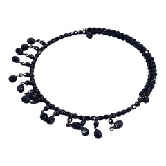 Victorian Revival Choker Necklace 16″ Black Glass Wire Dangle MCM VTG Witch Goth