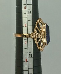 USSR Vintage Rose Gold Blue Sapphire (lab. made) Ring 583 14K 5.14 g. 6,5 US