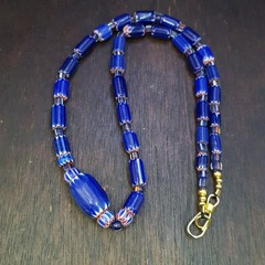 Vintage Venetian Style Blue Chevron Beaded Necklace 18in | 4.7–20.3mm Beads