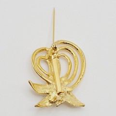 Heart Modernist Abstract Faux Pearl Rhinestone Open Metal Gold Tone Brooch Pin