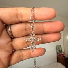 Lace Cross Zircon Titanium Steel Necklace Layering Choker Necklace