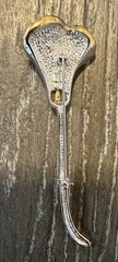 Vintage Calla lily brooch mixed metal gold-tone stem & silver glossy 3 1/4″