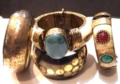 4 vintage India bone horn brass clamper medallion cab gem elephant bracelets
