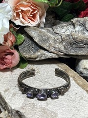 53. Vintage Nepal Mix Metal Triple Amethyst Garnet Cuff Bracelet 7″, 37g