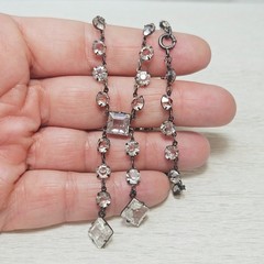 Antique Sterling Necklace Open Back Clear Paste Stones Lariat Drops Deco Bridal