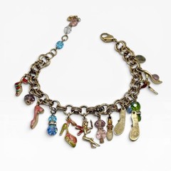 Kirks Folly Charm Bracelet Fairy Shoes Crystal Gold Tone Vintage Box