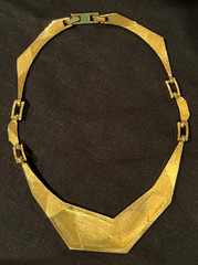Vintage MONET Asymmetrical Ivory Enamel Gold-Tone Bib Collar Statement Necklace