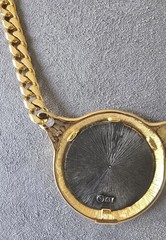 Vintage Replica Roman Coin Bezel Set In Goldtone Rhinestone Accents TAT Necklace