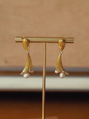 Vintage Pearl Gold Drop Earrings Crystal Statement Mid Century Modern Jewelry